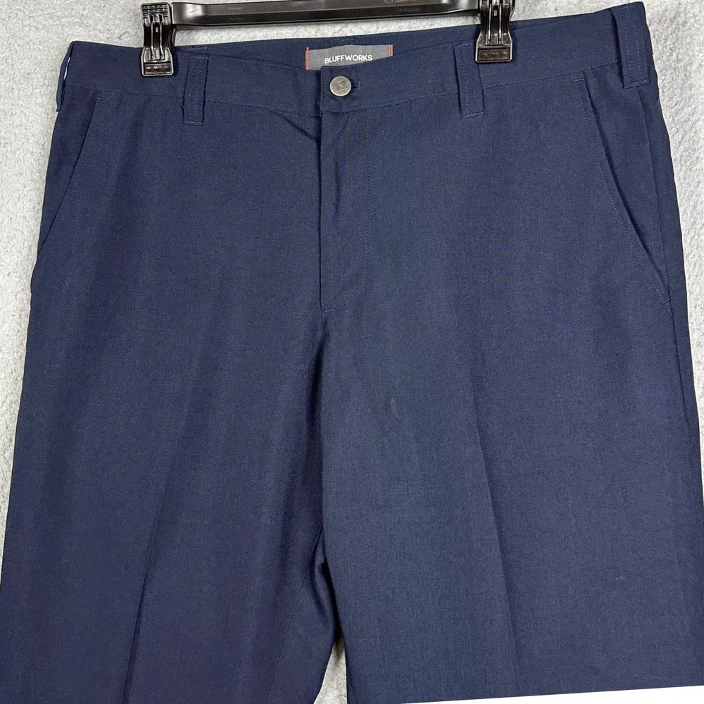 Bluffworks Original Travel Pants Mens 36X32 Blue Regular Fit Chino Flat Front